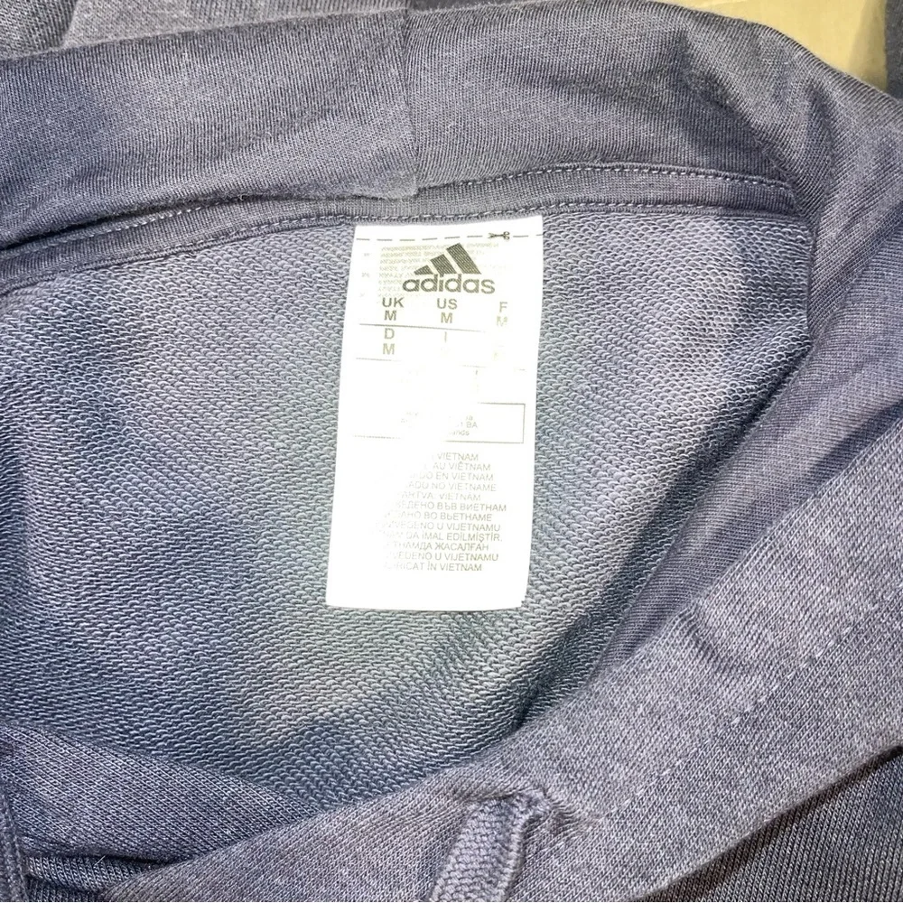 Adidas Men's Dark Blue Hoodie with White Stripes medium